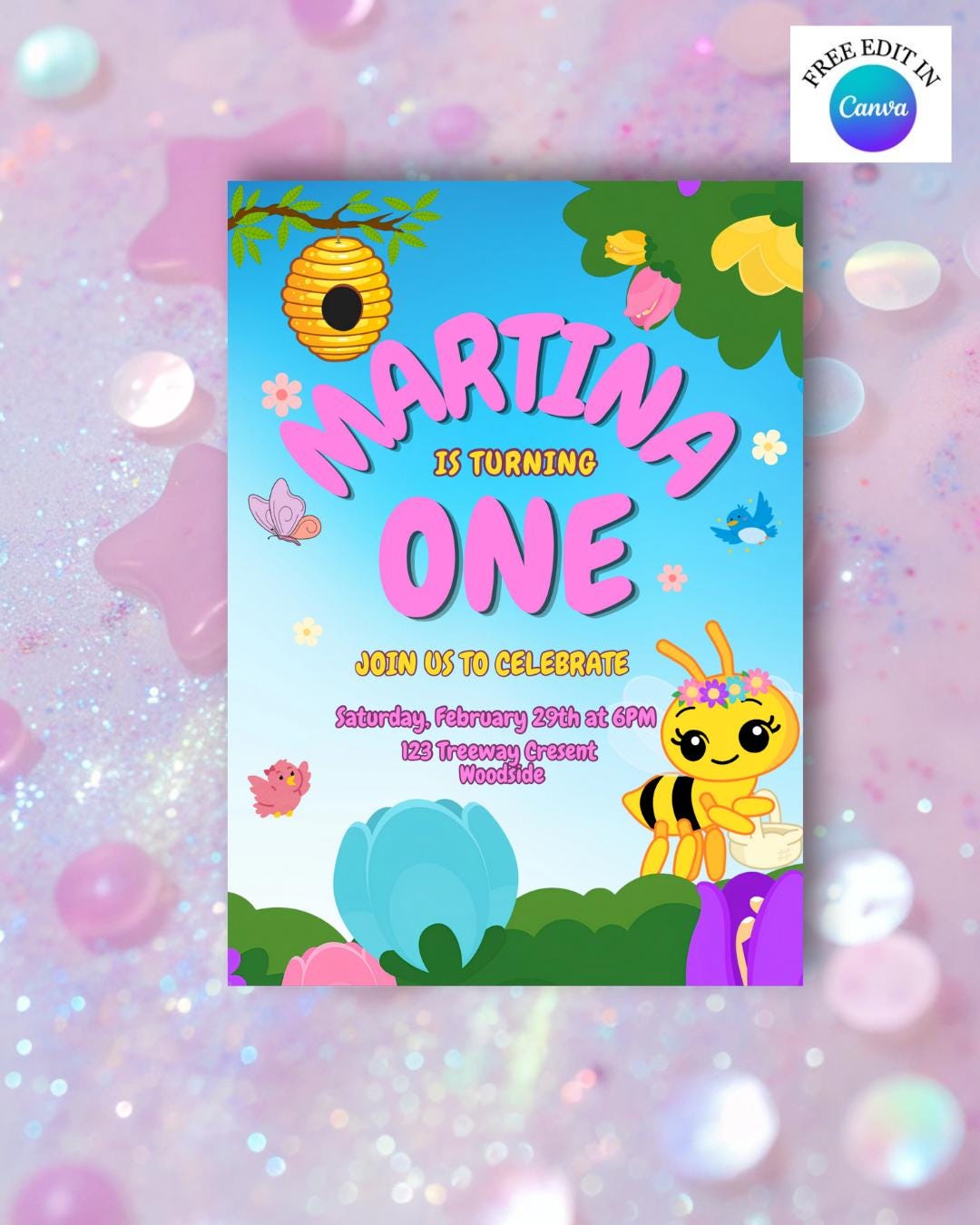 Plim Plim Birthday Invitation Template Bee Birthday Invite Editable