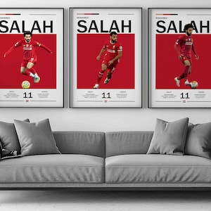 Mohamed Salah set of 3 Poster, Salah Football Print, Sports Poster, Football Poster, Soccer Wall Art Gift, Sports Bedroom decor gift