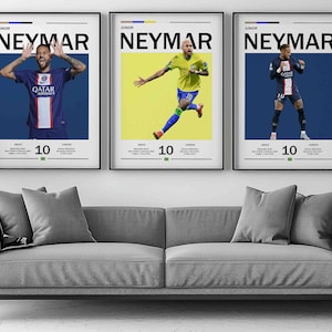 Neymar Jr set of 3 Poster, Brazil Football Print, Sports Poster, Football Poster, Soccer Wall Art Gift, Sports Bedroom decor gift