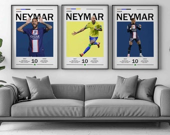Neymar Jr Brazil Football Poster Set, Sports Bedroom Decor (Digital Download)
