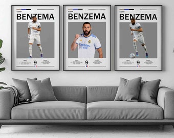 Zestaw plakatów piłkarskich reprezentacji Francji Benzemy, dekoracja do sypialni sportowej (pobranie cyfrowe)