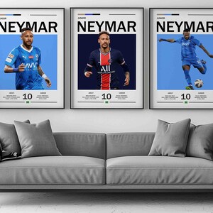Neymar Jr set of 3 Poster, Brazil Football Print, Sports Poster, Football Poster, Soccer Wall Art Gift, Sports Bedroom decor gift