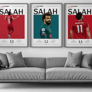 Mohamed Salah set of 3 Poster, Salah Football Print, Sports Poster, Football Poster, Soccer Wall Art Gift, Sports Bedroom decor gift