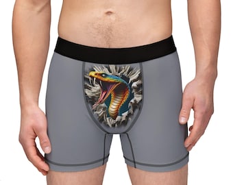 Cobra Men's Boxers, Novelty Underwear, Gift for Him, Funny 3D Briefs, Cool Snake Briefs, Snake Lover Gift, Gift for Husband Boyfriend Gray