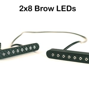 May include: Two black rectangular LED light bars labeled 2x8 Brow LEDs, each featuring eight individual square light segments with a carbon fiber texture finish, connected by thin black wiring to a small black rectangular power connector block.