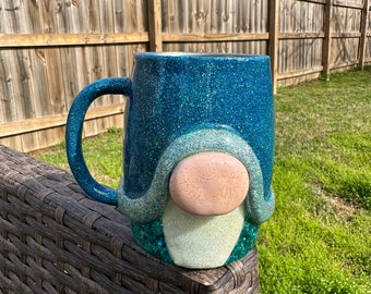 Enchanting Blue Glitter Gnome 14oz Stainless Steel Mug | Handmade Fairy Garden Art