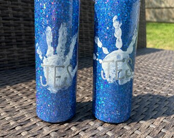 Personalized Teacher Tumbler | Handprint Initials | Glitter Stainless Steel Tumbler | Keep Drinks Cold or Warm!