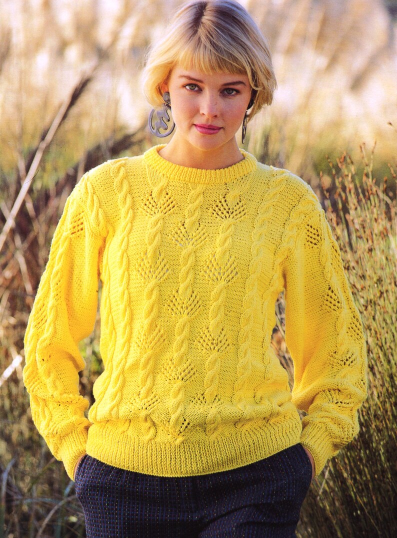 Pdf Knitting Pattern Women S Cable And Fan Lace Sweater Gifts For Her 8ply Sweater Instant Download Pdf Post Free Knitting Pattern