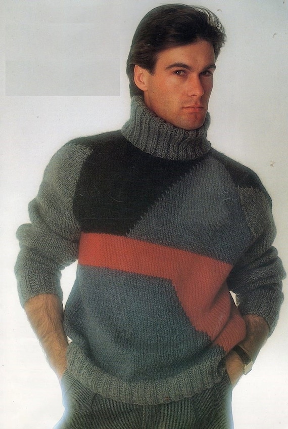 Pdf Men S Sweater Pattern Patchwork Sweater Bulky Knit Sweater Vintage Knitting Pattern Pdf Pattern Post Free Knitting Pattern
