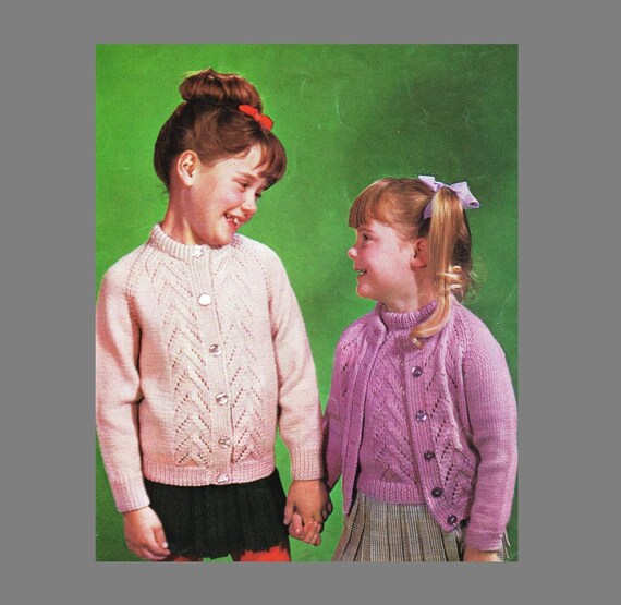 Knitting Pattern Pdf Vintage Children S Knitting Pattern Girls Twinset In 3 Sizes 8 Ply Yarn Instant Download Pdf Post Free Patterns