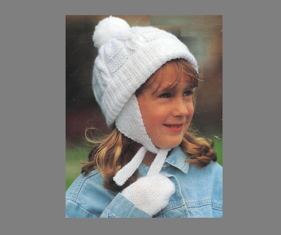 Pdf Knitting Pattern Children S Mitts And Pom Pom Hat 3 Etsy