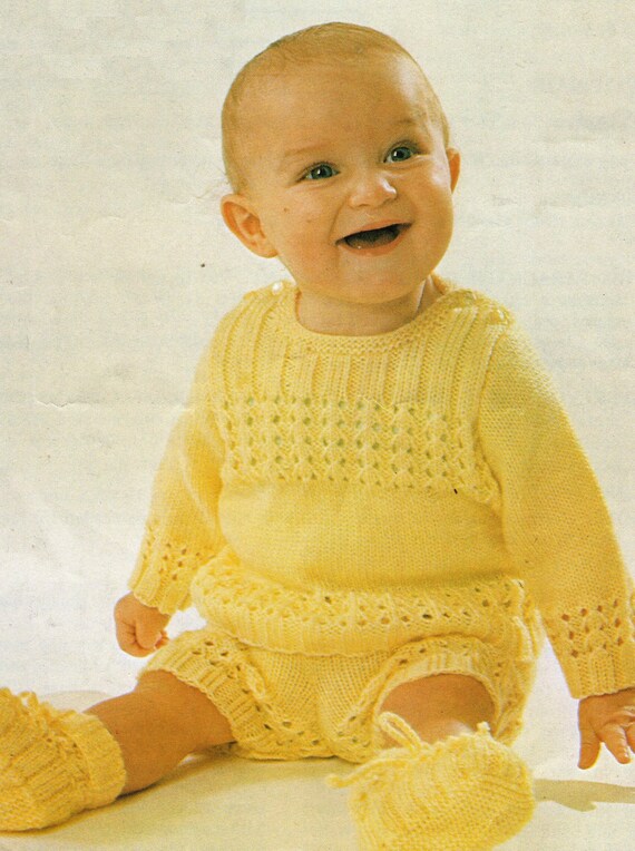 Pdf Baby Pattern Vintage Baby Knitting Pattern Three Sizes Sweater Diaper Cover Booties 4 Ply Yarn Pdf Instant Download Post Free