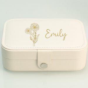 Personalized Leather Jewelry Box: Birthflower Travel Gift Case
