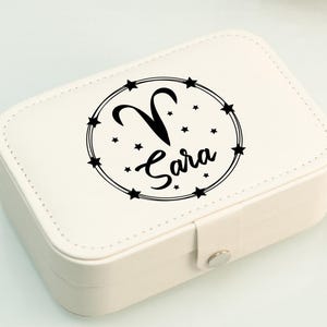 Personalized Name Zodiac Sign Travel Jewelry box, Astrology Zodiac Gifts, Horoscope Ring Cases, Valentine&#39;s Gift, Christmas Gift for Her