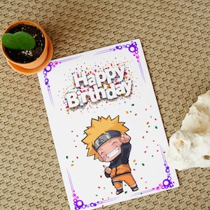 Cartão de aniversário Naruto Uzumaki (cartão de felicitações estilo anime)