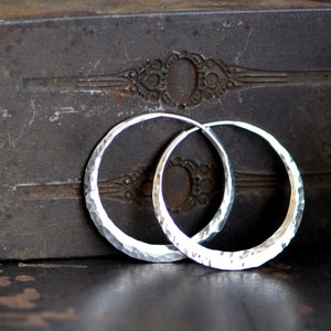 silver  hoop earrings, hammered endless hoops medium size