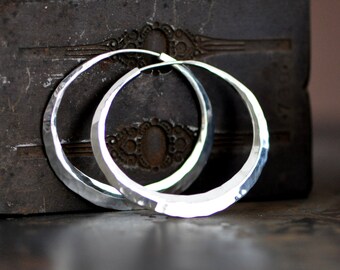 sterling silver oval hoop earring planishing smooth hand wrought earring wide hoop earring crescent moon loop eco friendly