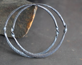 dark sterling silver hoop earrings with twist detail,  endless style hoops 2 inch, made in your choice of texture and finish, eco friendly