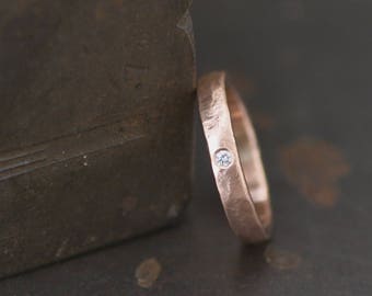 rose gold diamond ring band with matte brushed finish and organic hammered texture, available in your size or choice of gold color