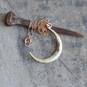 Golden Crescent Moon, 14k Gold Moon Necklace, Hand Wrought Moon Phase ...
