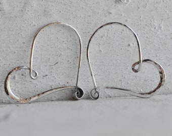 sterling silver heart hoops smooth hammered  endless style hoop, petites