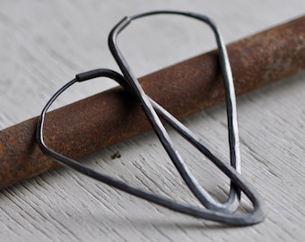 long dagger hoops, triangle hoops, forged sterling silver earrings