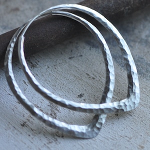 oval sterling silver hoops,  ellipse hoops,  Lotus hoops, hammered earrings, wide endless style loop, eco friendly