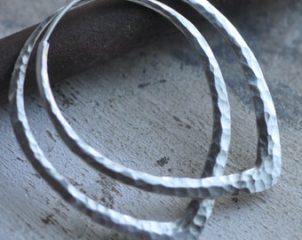 2 inch oval sterling silver hoops,  ellipse hoops,  Lotus hoops, hammered earrings, wide endless style loop, eco friendly