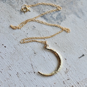 Hand Wrought 14k Gold Crescent Moon Necklace: Lunar Pendant
