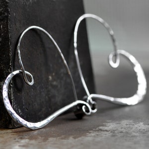 large silver heart hoop earrings, hammered sterling silver heart earring endless style image 3