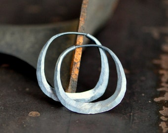 square silver hoop earrings, sterling silver cushion shape hoops, available in your choice of texture and finish