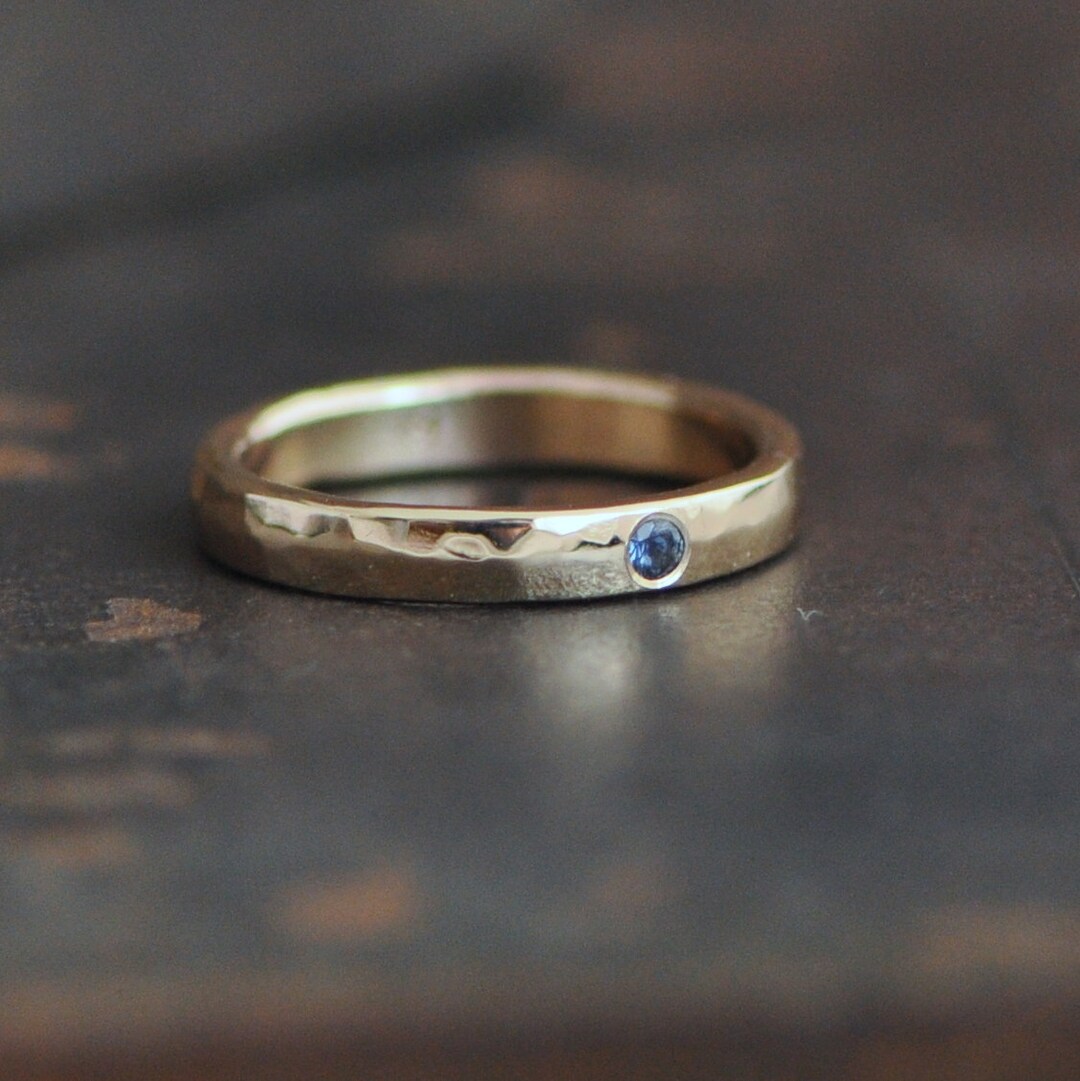 Ring of Gold, 14k Gold Ring Band With Flush Set Sapphire or Your Choice
