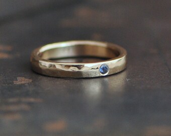 ring of gold, 14k gold ring band with flush set sapphire or your choice, engagement ring, stacking ring