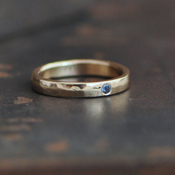ring of gold, 14k gold ring band with flush set sapphire or your choice, engagement ring, stacking ring