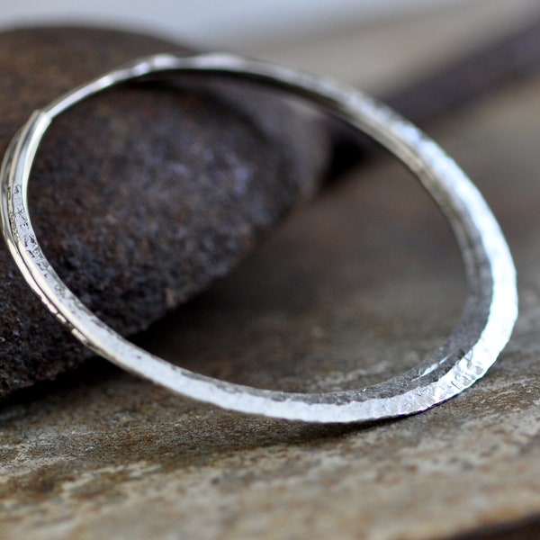 Large sterling silver hoops, hammer textured, endless style hoop earring hand wrought