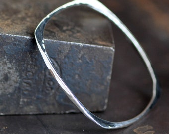 sterling silver bangle bracelet, square bangle, hand wrought silver bangle