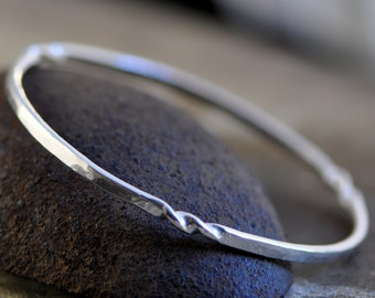 sterling silver bangle bracelet hammered and twisted available in high polish or dark patina