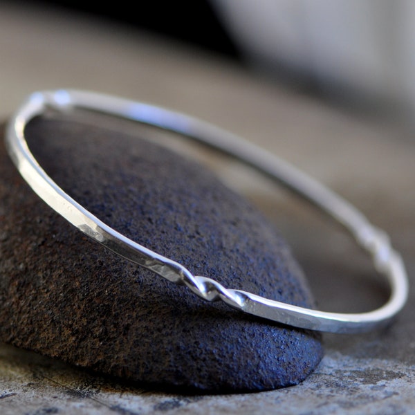 sterling silver bangle bracelet hammered and twisted available in high polish or dark patina