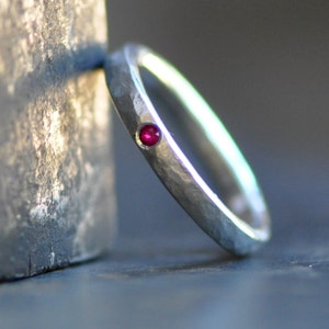 sterling silver ring with flush set stone of your choice ruby, sapphire, raw white diamond, engagement ring stacking ring image 1