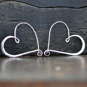 large silver heart hoop earrings, hammered sterling silver heart earring endless style image 1