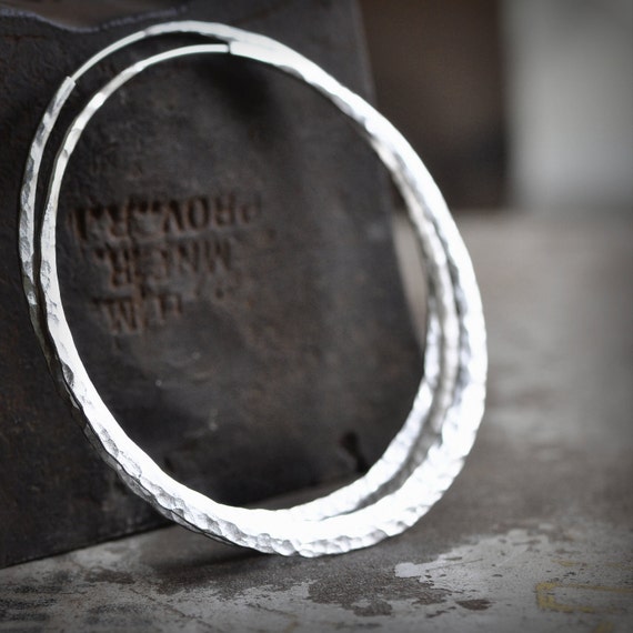sterling silver oval hoop earring planishing smooth hand wrought earring wide hoop earring crescent moon loop eco friendly