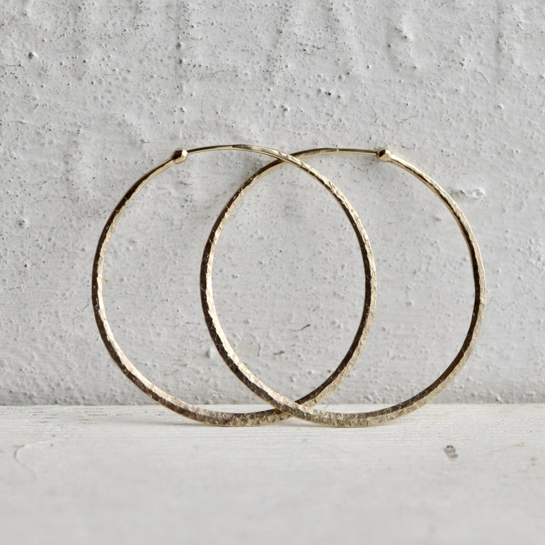 fine gold hoop earring, solid 14k hoop, 1.23, 1.5, 1.75, 2, 2.5 sizes, yellow or rose gold loop image 1