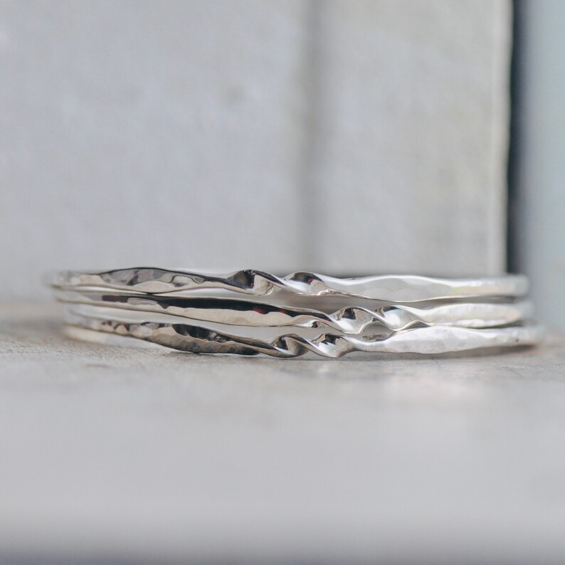 Hand wrought twist bangle set, forged sterling bracelet image 5