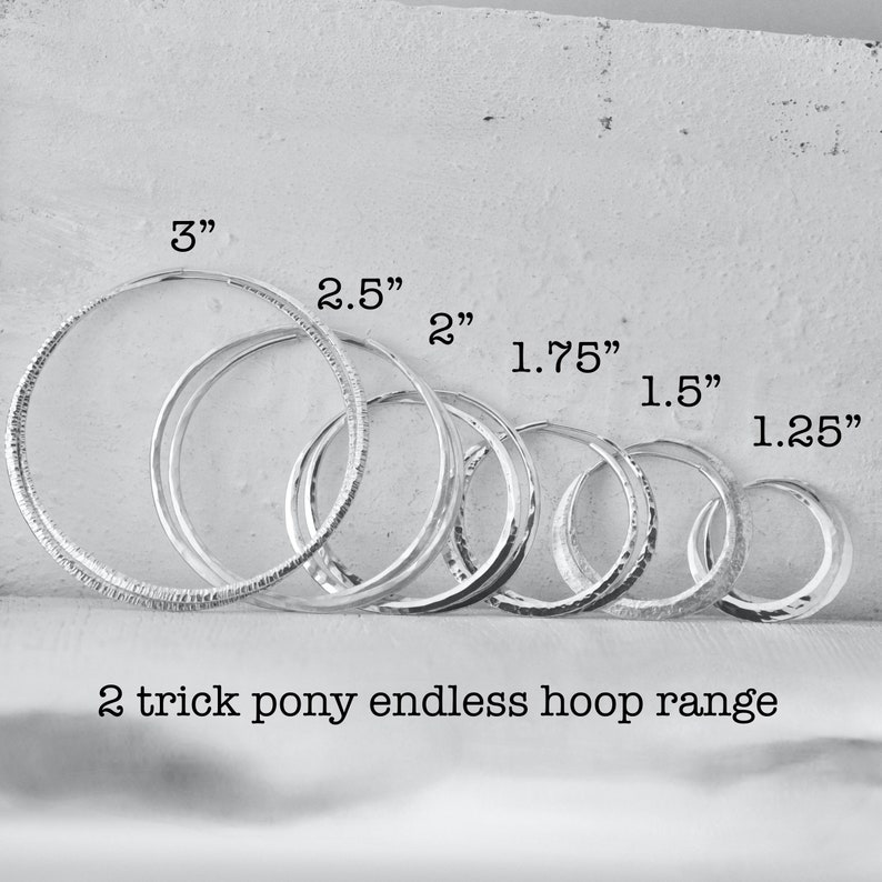 sterling silver hoop earrings, round loops, planishing smooth or your choice of texture, finish, and size, endless style hoop, eco friendly image 3