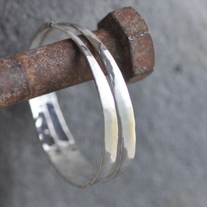 Hoops, forward facing, sterling silver, hammered endless, self locking, crescent moon hoops image 2