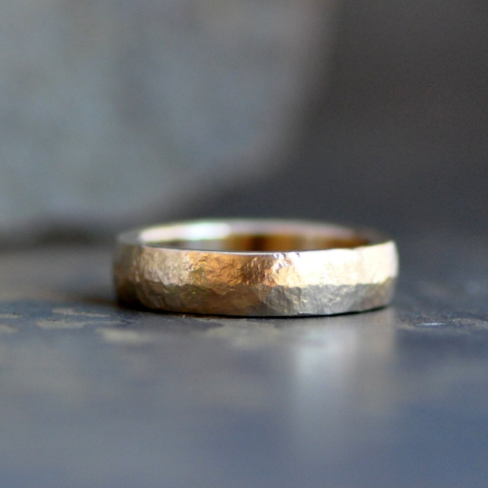 Gold Ring Band Forged 14k Gold Wedding Band Yellow - Etsy