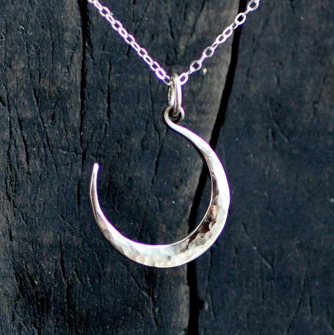 Forged Sterling Silver Crescent Moon Necklace: Celestial Lunar Pendant ...