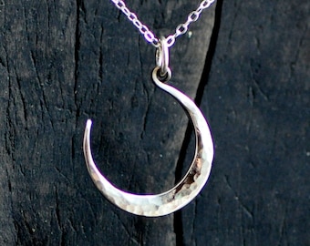 Forged Sterling Silver Crescent Moon Necklace: Celestial Lunar Pendant