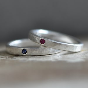 sterling silver ring with flush set stone of your choice ruby, sapphire, raw white diamond, engagement ring stacking ring image 5
