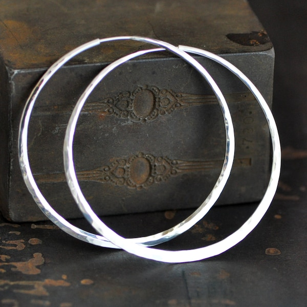 sterling silver hoops, Small, medium, large, endless style hoop earring, wide hand wrought